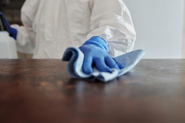 cleaning a table